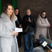Georgia Harrison speaks to the media outside Chelmsford Crown Court after her former partner and reality TV star Stephen Bear,was sentenced to 21 months in prison
