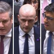 Stephen Flynn, centre, skewered the government and the Labour Party's pro-Brexit stance at PMQs today