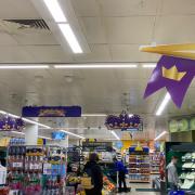 Coronation decorations in a Tesco in Glasgow