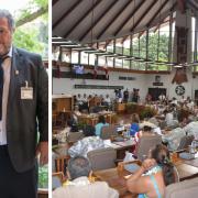 Moetai Brotherson (left) is expected to be elected president in the L'hémicycle - the French Polynesian assembly - on May 10