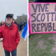 A crowd gathered at the top of Calton Hill in support of a Scottish republic