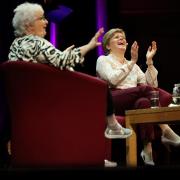 Former first minister Nicola Sturgeon chairing an event with comedian Janey Godley