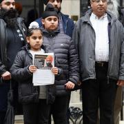 Members of the Free Jaggi Now Campaign hand in a petition to 10 Downing Street, London