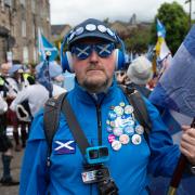 Paul Jamieson, the 'Silent Clansman', pictured ahead of the start of the AUOB march in Stirling