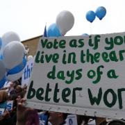 Supporters at the Yes campaign rally outside the Glasgow Concert Hall ahead of the Scottish independence referendum in 2014