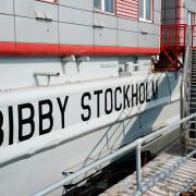 A view of the Bibby Stockholm accommodation barge at Portland Port in Dorset