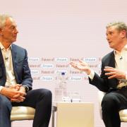 Tony Blair (left) and Keir Starmer in conversation at a conference on Britain's future