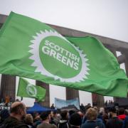 Green flag at the Rally for a Republic on Calton Hill, 2023