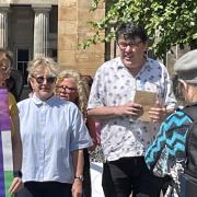 Graham Linehan (second right) attending the protest in Glasgow Green campaigning against propsed changes to the Gender Recognition Act.
