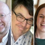 From left: Green minister Patrick Harvie, anti-trans comic Graham Linehan, and SNP MSP Kate Forbes