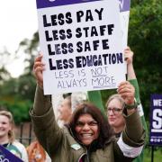 School support workers, who are members of Unison, on the picket line at Trinity Primary School in Edinburgh