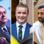 From left: Alba leader Alex Salmond, MP Angus MacNeil, and SNP leader Humza Yousaf