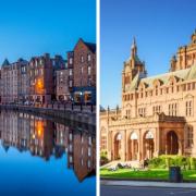 Leith in Edinburgh (left) was praised for a vibrant food scene while Glasgow's west end (right) was singled out for museums like Kelvingrove