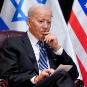 Protestors gathered outside the annual event to condemn Joe Biden's support of Israel's military campaign