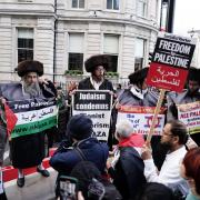 Protesters during a pro-Palestine march organised by Palestine Solidarity Campaign in central London