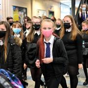 Pupils at Rosshall Academy wear face coverings as it became mandatory in corridors and communal areas on August 31, 2020 in Glasgow