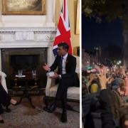 Prime Minister Rishi Sunak welcomes US Vice-President Kamala Harris to 10 Downing Street, London for talks as protesters are outside