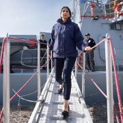 Home secretary Suella Braverman on board a Hellenic Coastguard open patrol vessel
