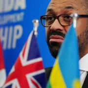 Home Secretary James Cleverly during a press conference with Rwandan Minister of Foreign Affairs Vincent Biruta