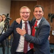 Michael Shanks and Anas Sarwar after Labour won the Rutherglen and Hamilton West by-election