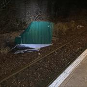 A garden shed was blown onto the railway as a result of strong winds