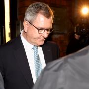 DUP leader Jeffrey Donaldson leaving DUP HQ after the five-hour meeting