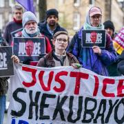 Supporters of Sheku Bayoh outside Capital House, Edinburgh, to mark the next set of hearings for the public inquiry into his death