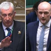 Speaker Lindsay Hoyle is facing calls to resign from the SNP and group leader Stephen Flynn (right)