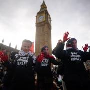 Protesters block Westminster Bridge during a Free Palestine Coalition demonstration