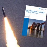 Ministry of Defence image of an unarmed Trident missile being launched, and the front of the new white paper on independence