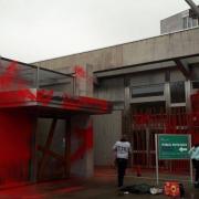 This is Rigged have covered the Scottish Parliament in red paint