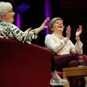 Former first minister Nicola Sturgeon chairs an event with comedian Janey Godley at the Aye Write book festival at the Royal Concert Hall, Glasgow
