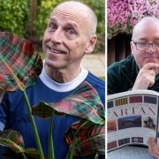 Tartan Army stalwart Hamish Husband (left) and Cardwell Garden Centre’s Paul Carmichael studies a book on Tartan