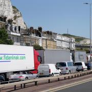 Vehicles queue for ferries at the Port of Dover, Kent