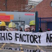 Protesters form a barricade outside BAE Systems in Glasgow