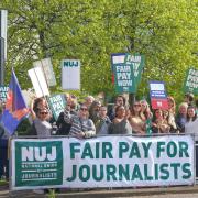 STV journalists demonstrate outside the firm's head office in strike action over pay levels