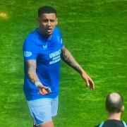 James Tavernier hands the missiles to referee Willie Collum