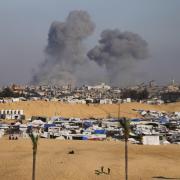 Smoke rises following an Israeli airstrike east of Rafah