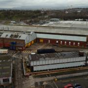 Aerial view of the St Rollox train depot in Springburn, Glasgow