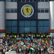 Demonstrations outside Hampden Park calling for the Israel v Scotland game to be cancelled