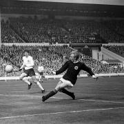 Denis Law playing in what would become England's first defeat since becoming World Champions the previous summer. April 15 1967.