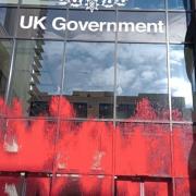 Red paint was thrown over the UK Government office in Edinburgh