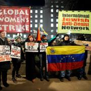 Campaigners gather for the Stop the War Coalition's 'No War On Venezuela' protest outside 10 Downing Street