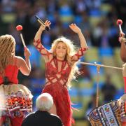 Shakira performing at the closing ceremony prior to the 2014 Fifa World Cup Final at the Estadio do Maracana, Rio de Janerio, Brazil