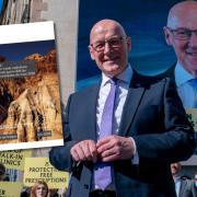 First Minister John Swinney campaigning ahead of the Scottish elections, and a screenshot of the cover of the French government report into Israeli election interference