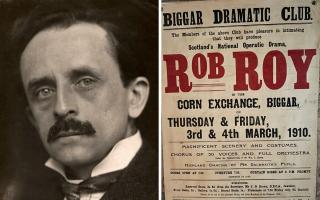 Novelist JM Barrie (1860-1937) and a playbill for a performance of Rob Roy