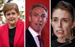 Jim Murphy (centre) has been dubbed 'desperate' for a comparison of Nicola Sturgeon and Jacinda Ardern