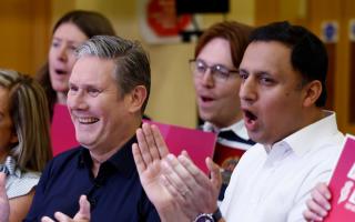 UK Labour leader Keir Starmer (left) and Scottish Labour's Anas Sarwar at a campaign event on Friday
