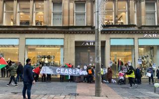 Protesters blocked the Zara entrance. Images taken by GT staff