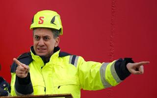 Shadow energy secretary Ed Miliband pictured at a port in Wales